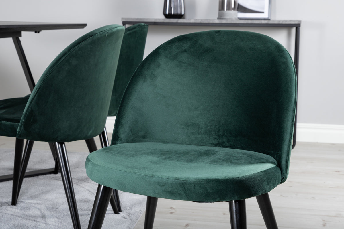 Venture Design Velvet & Marina Matstolar 2-pack Grön + Rektangulära Matbord 180 x 90 Svart