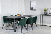 Venture Design Velvet & Marina Matstolar 2-pack Grön + Rektangulära Matbord 180 x 90 Svart