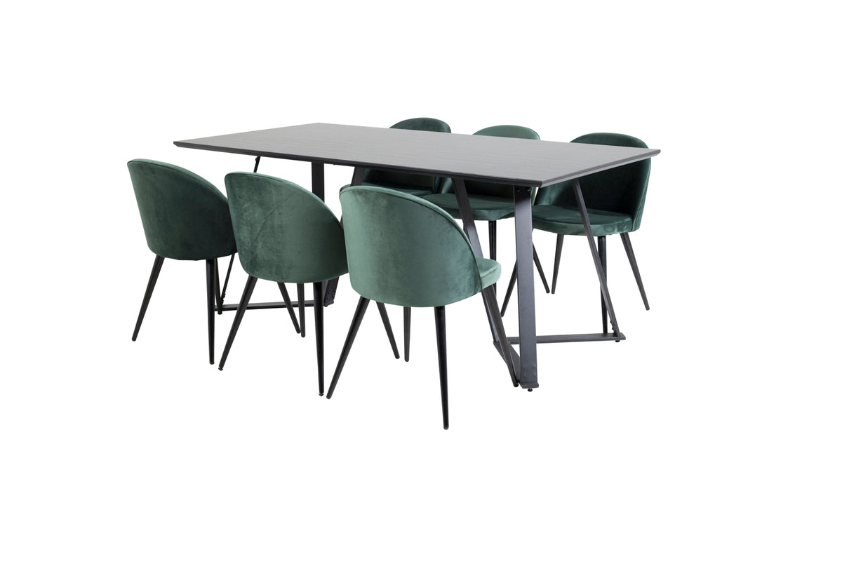 Venture Design Velvet & Marina Matstolar 2-pack Grön + Rektangulära Matbord 180 x 90 Svart
