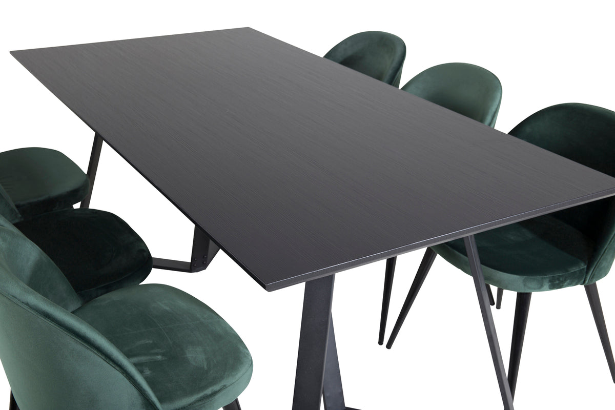 Venture Design Velvet & Marina Matstolar 2-pack Grön + Rektangulära Matbord 180 x 90 Svart