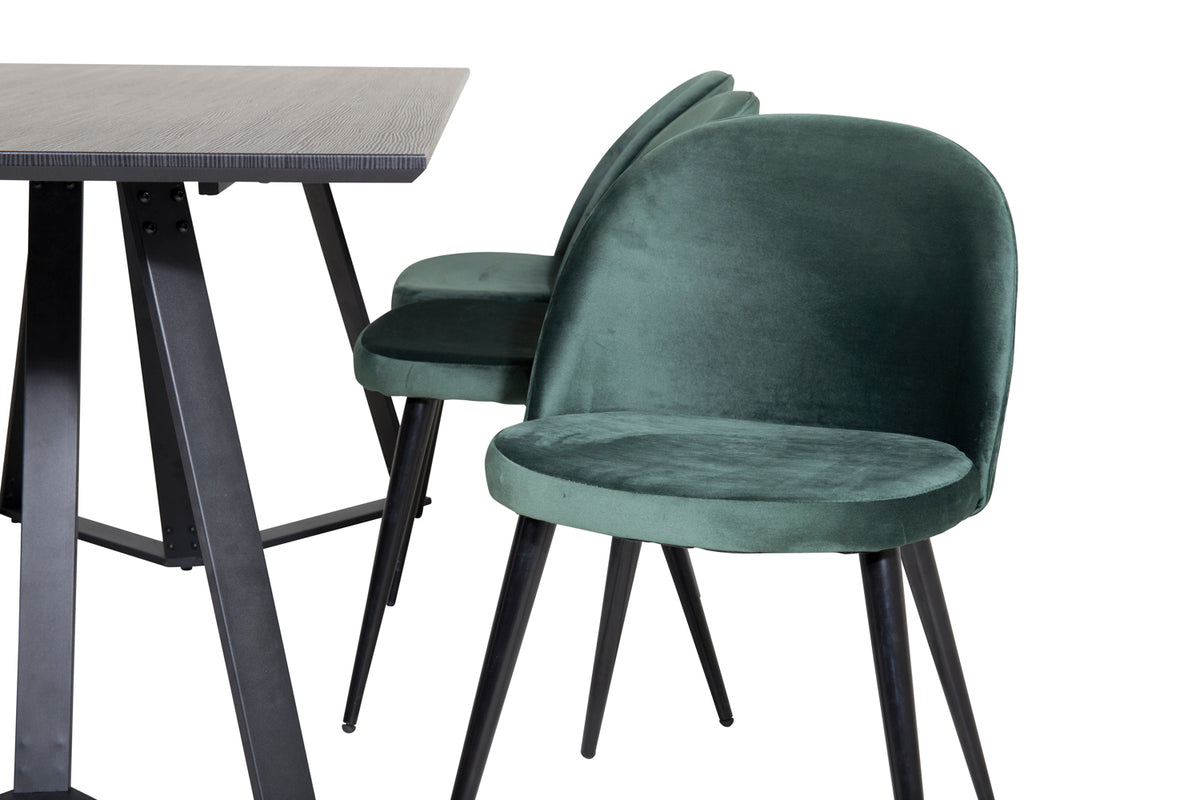 Venture Design Velvet & Marina Matstolar 2-pack Grön + Rektangulära Matbord 180 x 90 Svart