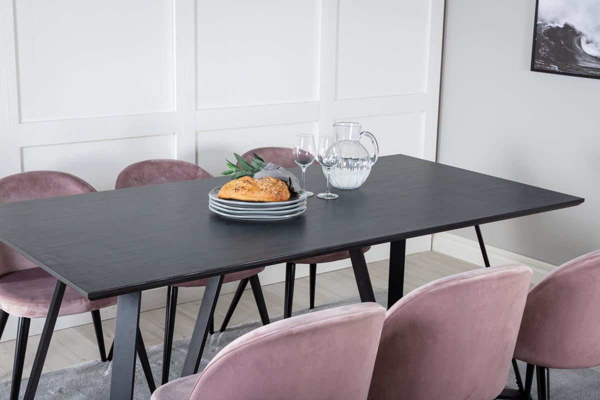 Venture Design Velvet & Marina Matstolar 2-pack Gammelrosa + Rektangulära Matbord 180 x 90 Svart