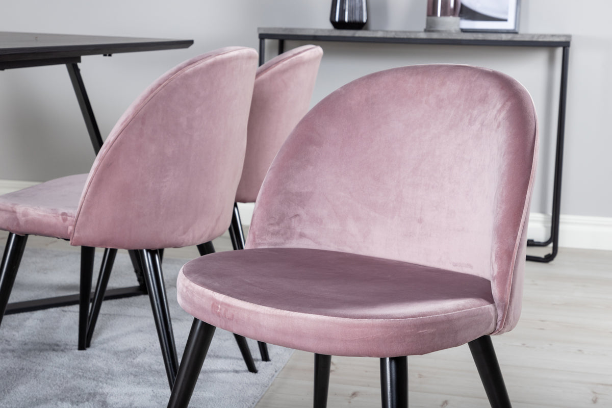 Venture Design Velvet & Marina Matstolar 2-pack Gammelrosa + Rektangulära Matbord 180 x 90 Svart