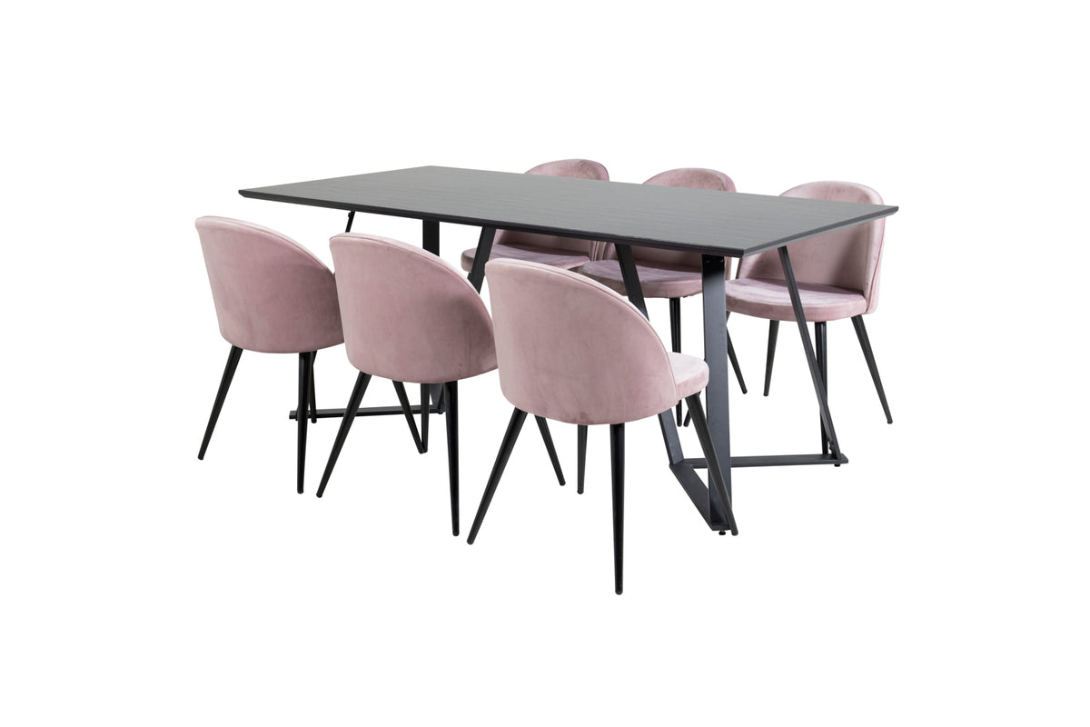 Venture Design Velvet & Marina Matstolar 2-pack Gammelrosa + Rektangulära Matbord 180 x 90 Svart