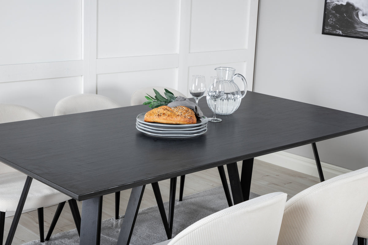 Venture Design Marina & Velvet Rektangulära Matbord 180 x 90 Svart + Matstolar 2-pack Grädde