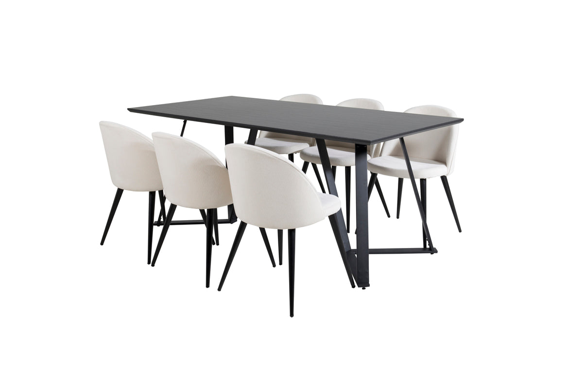 Venture Design Marina & Velvet Rektangulära Matbord 180 x 90 Svart + Matstolar 2-pack Grädde