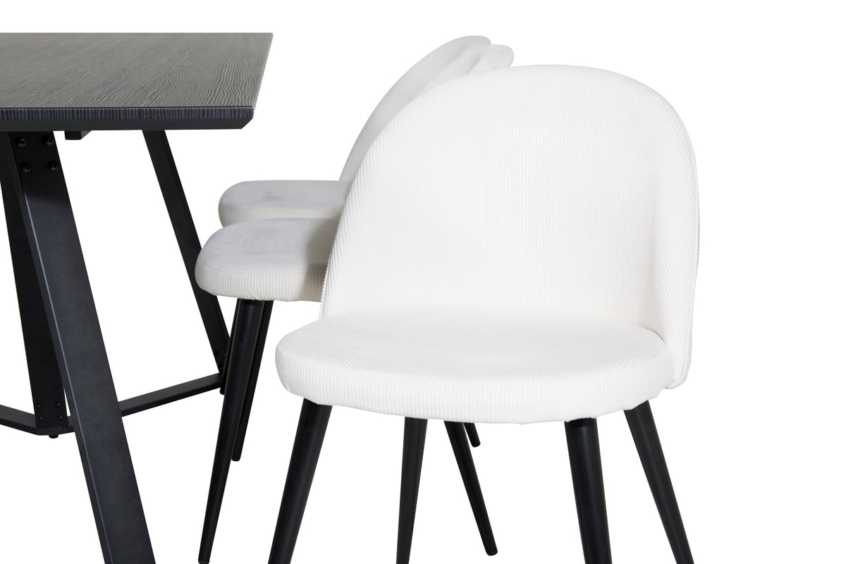 Venture Design Marina & Velvet Rektangulära Matbord 180 x 90 Svart + Matstolar 2-pack Grädde