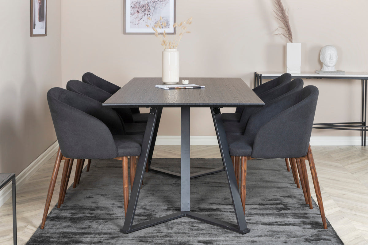 Venture Design Arch & Marina Matstolar 2-pack Svart + Rektangulära Matbord 180 x 90 Svart
