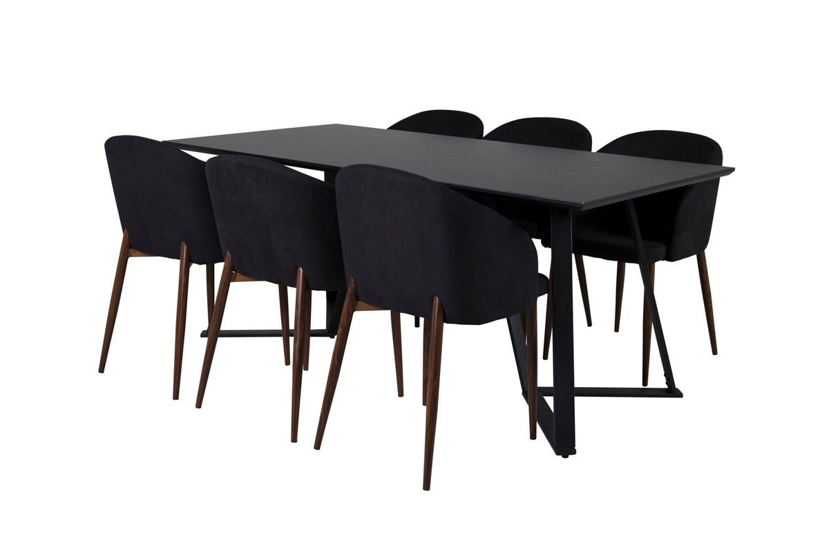 Venture Design Arch & Marina Matstolar 2-pack Svart + Rektangulära Matbord 180 x 90 Svart