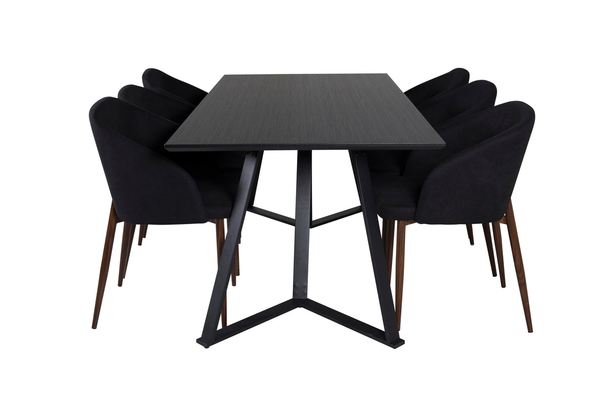 Venture Design Arch & Marina Matstolar 2-pack Svart + Rektangulära Matbord 180 x 90 Svart