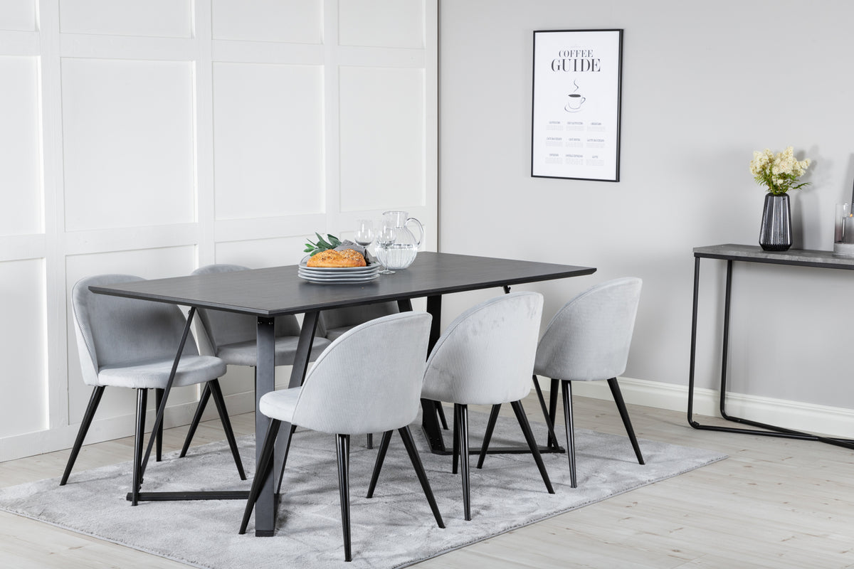 Venture Design Marina & Velvet Rektangulära Matbord 180 x 90 Svart + Matstolar 2-pack Ljusgrå