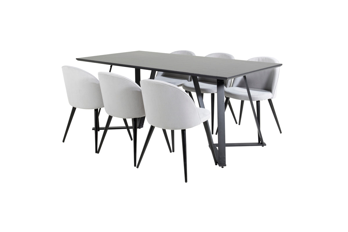 Venture Design Marina & Velvet Rektangulära Matbord 180 x 90 Svart + Matstolar 2-pack Ljusgrå