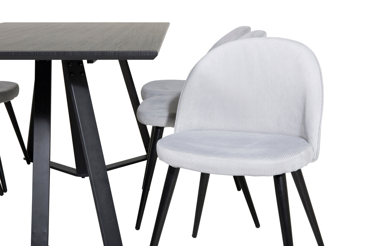 Venture Design Marina & Velvet Rektangulära Matbord 180 x 90 Svart + Matstolar 2-pack Ljusgrå