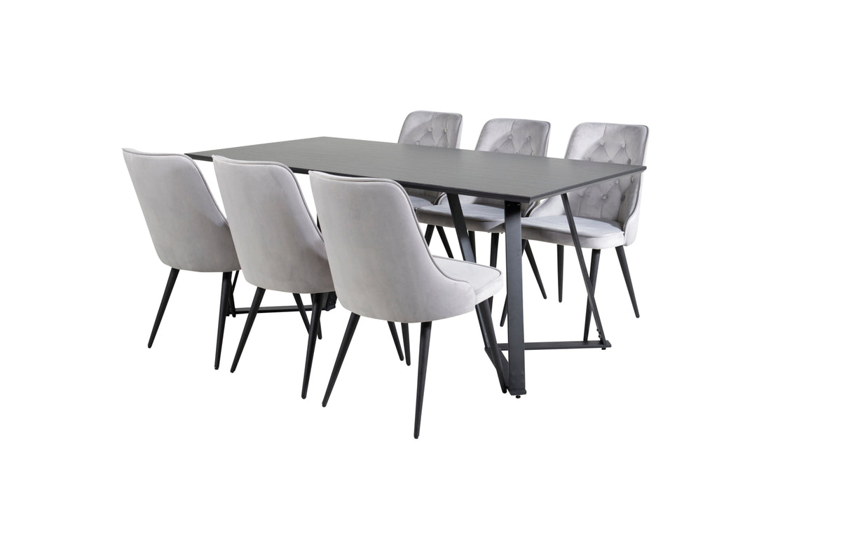 Venture Design Marina & Velvet Deluxe Rektangulära Matbord 180 x 90 Svart + Matstolar 2-pack Ljusgrå