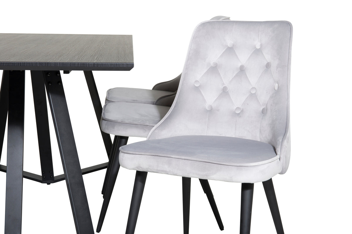 Venture Design Marina & Velvet Deluxe Rektangulära Matbord 180 x 90 Svart + Matstolar 2-pack Ljusgrå