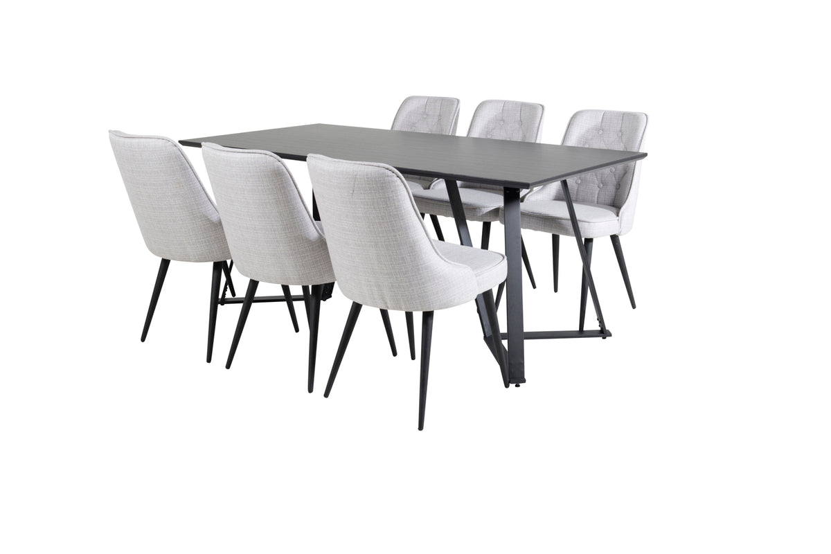 Venture Design Marina & Velvet Deluxe Matbord 90x180 + Matstolar Grå