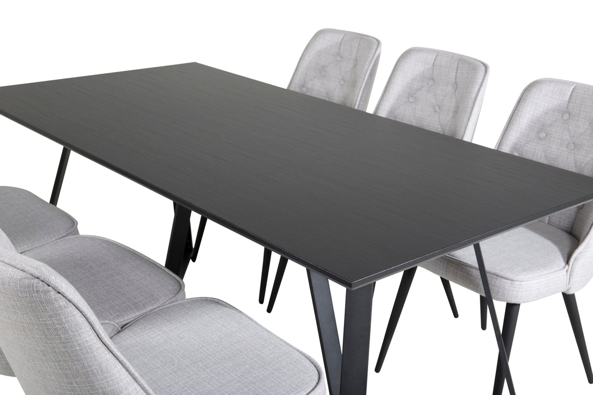 Venture Design Marina & Velvet Deluxe Matbord 90x180 + Matstolar Grå