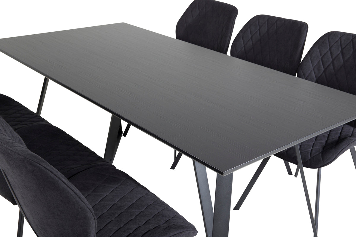 Venture Design Gemma & Marina Matstolar 2-pack Svart + Rektangulära Matbord 180 x 90 Svart