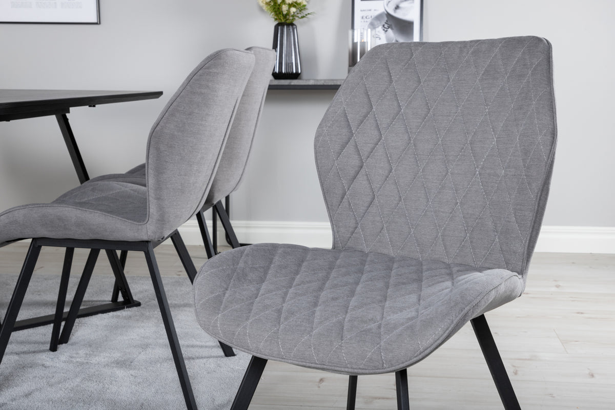 Venture Design Gemma & Marina Matstolar 2-pack Grå + Rektangulära Matbord 180 x 90 Svart