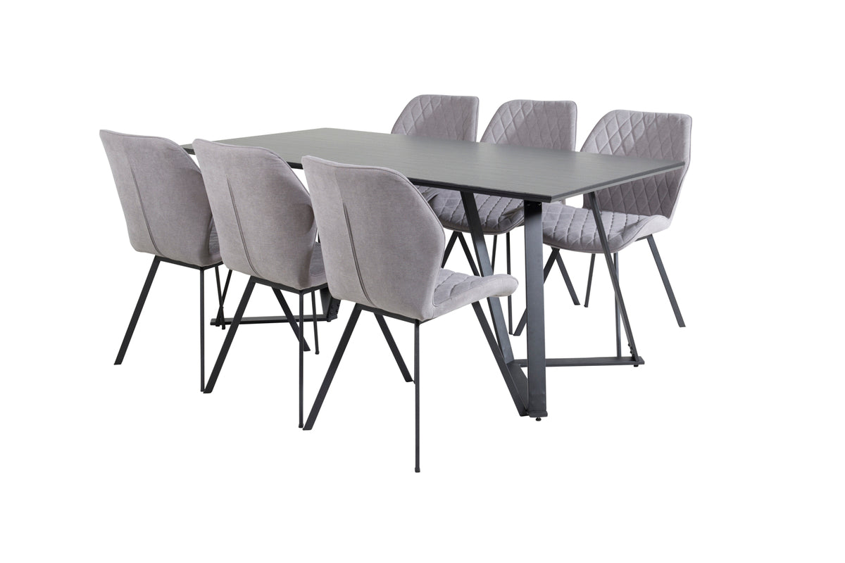 Venture Design Gemma & Marina Matstolar 2-pack Grå + Rektangulära Matbord 180 x 90 Svart