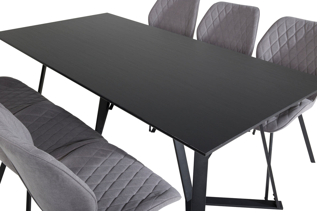 Venture Design Gemma & Marina Matstolar 2-pack Grå + Rektangulära Matbord 180 x 90 Svart