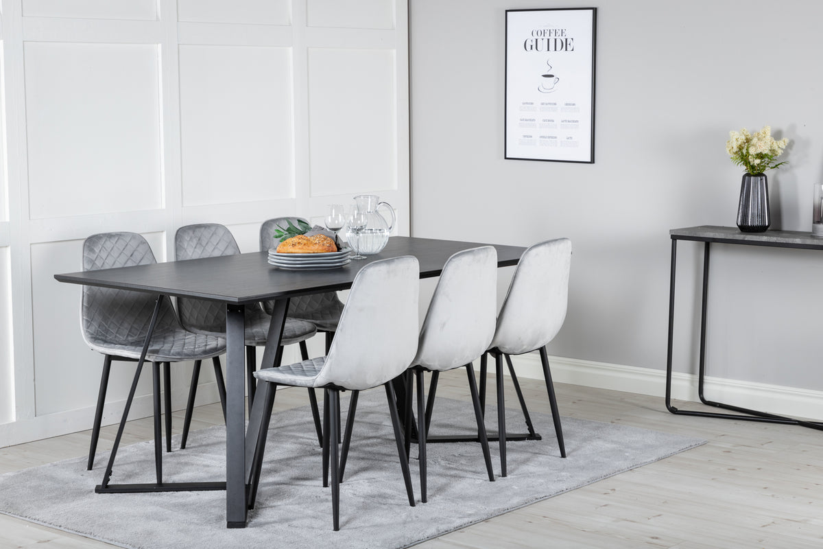 Venture Design Polar & Marina Matstolar 2-pack Grå + Rektangulära Matbord 180 x 90 Svart