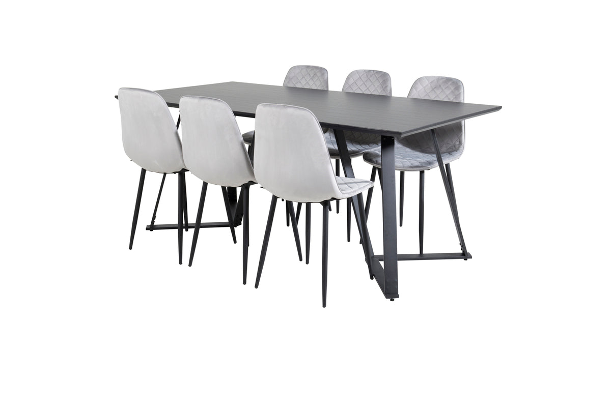 Venture Design Polar & Marina Matstolar 2-pack Grå + Rektangulära Matbord 180 x 90 Svart