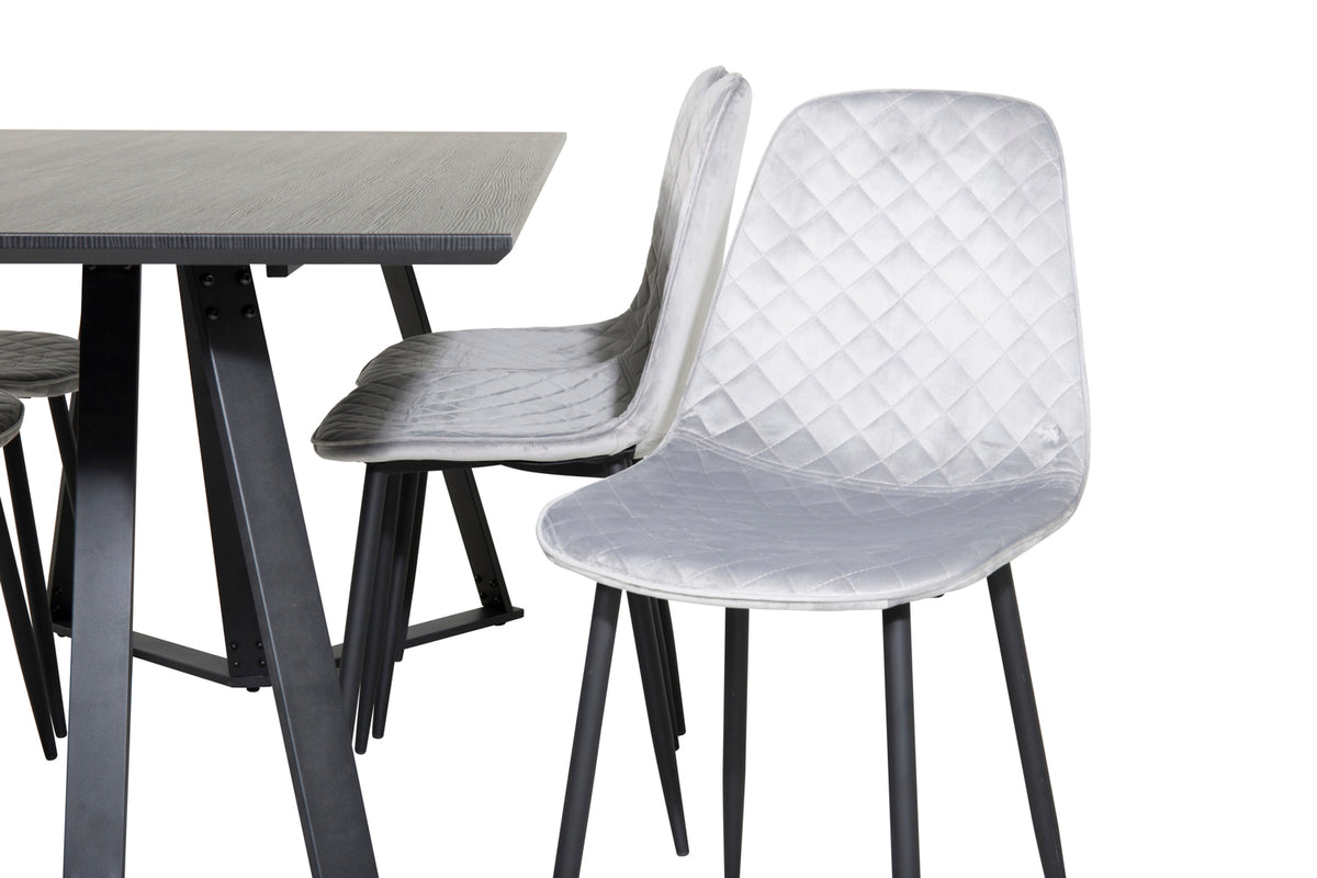 Venture Design Polar & Marina Matstolar 2-pack Grå + Rektangulära Matbord 180 x 90 Svart