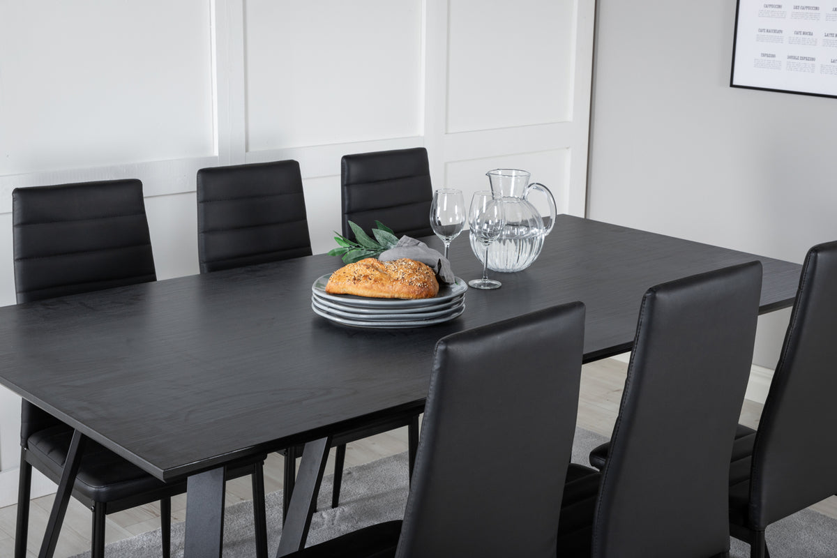 Venture Design Slim & Marina Matstolar 2-pack Svart + Rektangulära Matbord 180 x 90 Svart