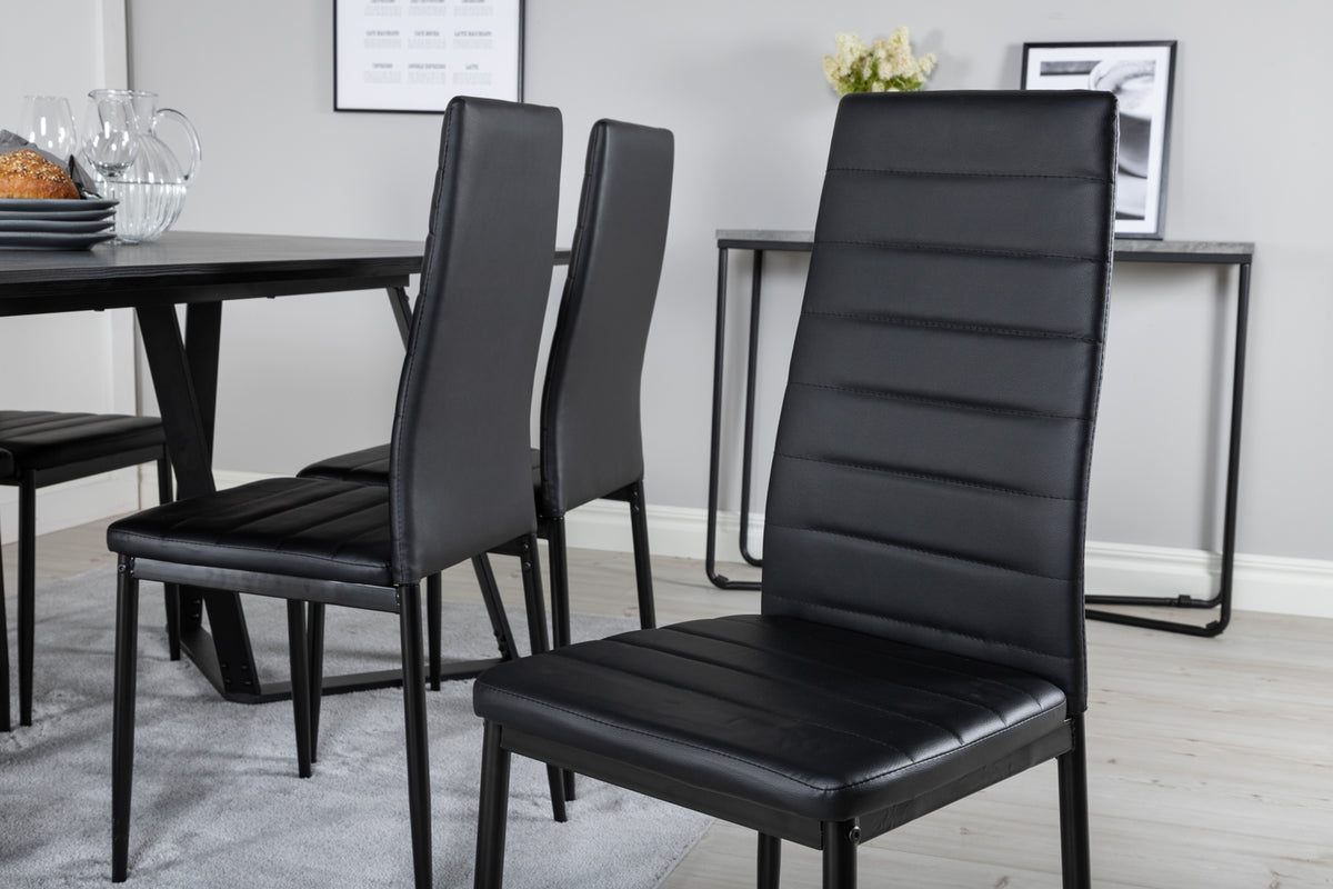 Venture Design Slim & Marina Matstolar 2-pack Svart + Rektangulära Matbord 180 x 90 Svart