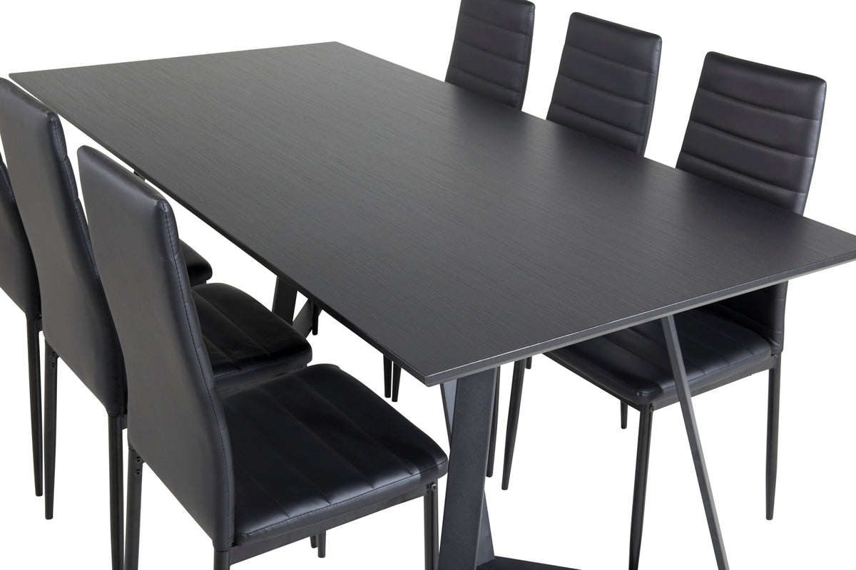 Venture Design Slim & Marina Matstolar 2-pack Svart + Rektangulära Matbord 180 x 90 Svart