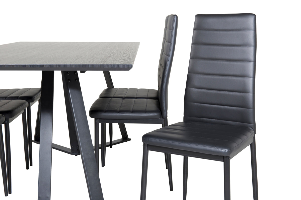 Venture Design Slim & Marina Matstolar 2-pack Svart + Rektangulära Matbord 180 x 90 Svart