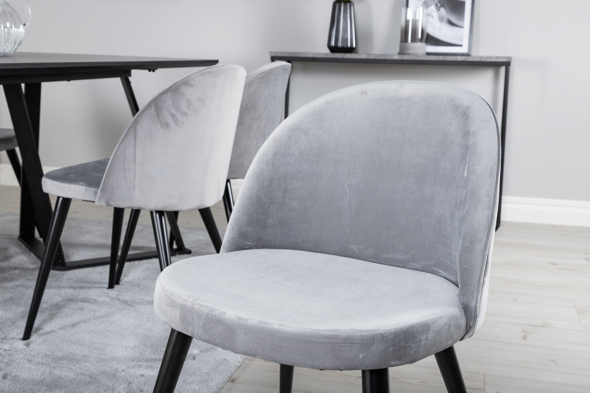 Venture Design Velvet & Marina Matstolar 2-pack Grå + Rektangulära Matbord 180 x 90 Svart