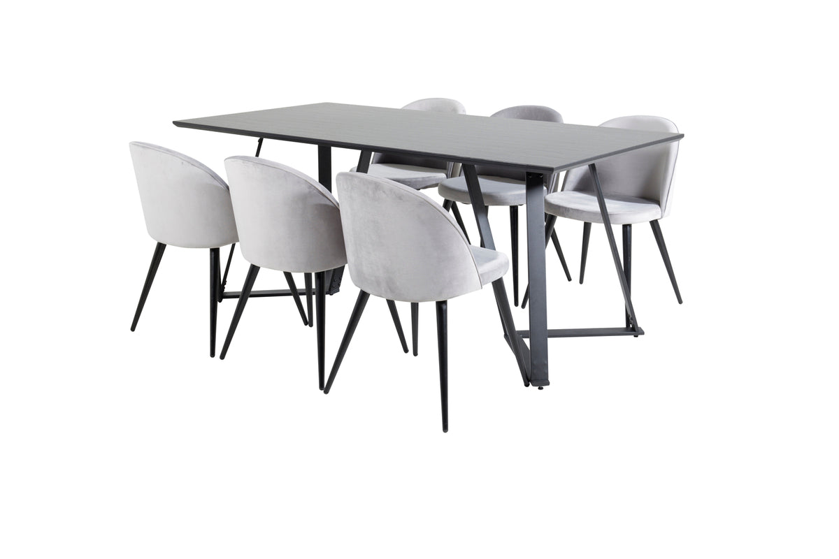 Venture Design Velvet & Marina Matstolar 2-pack Grå + Rektangulära Matbord 180 x 90 Svart