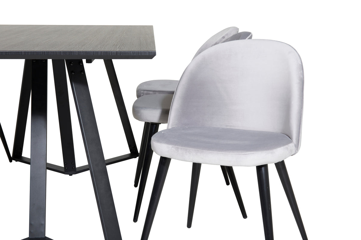 Venture Design Velvet & Marina Matstolar 2-pack Grå + Rektangulära Matbord 180 x 90 Svart