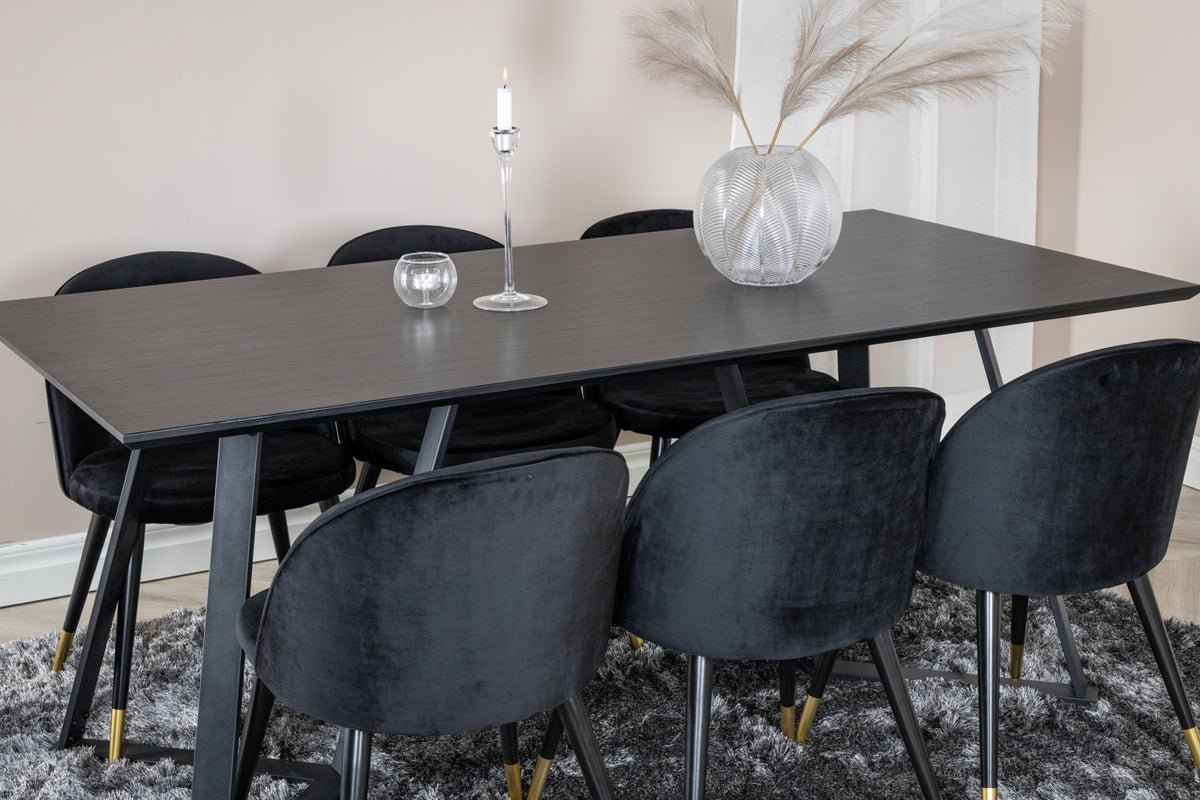 Venture Design Marina & Velvet Rektangulära Matbord 180 x 90 Svart + Matstolar 2-pack Svart