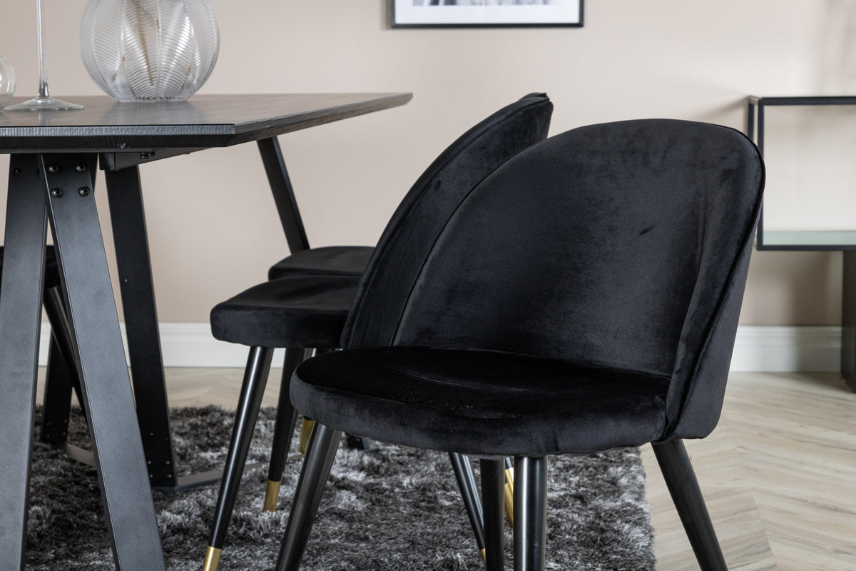 Venture Design Marina & Velvet Rektangulära Matbord 180 x 90 Svart + Matstolar 2-pack Svart