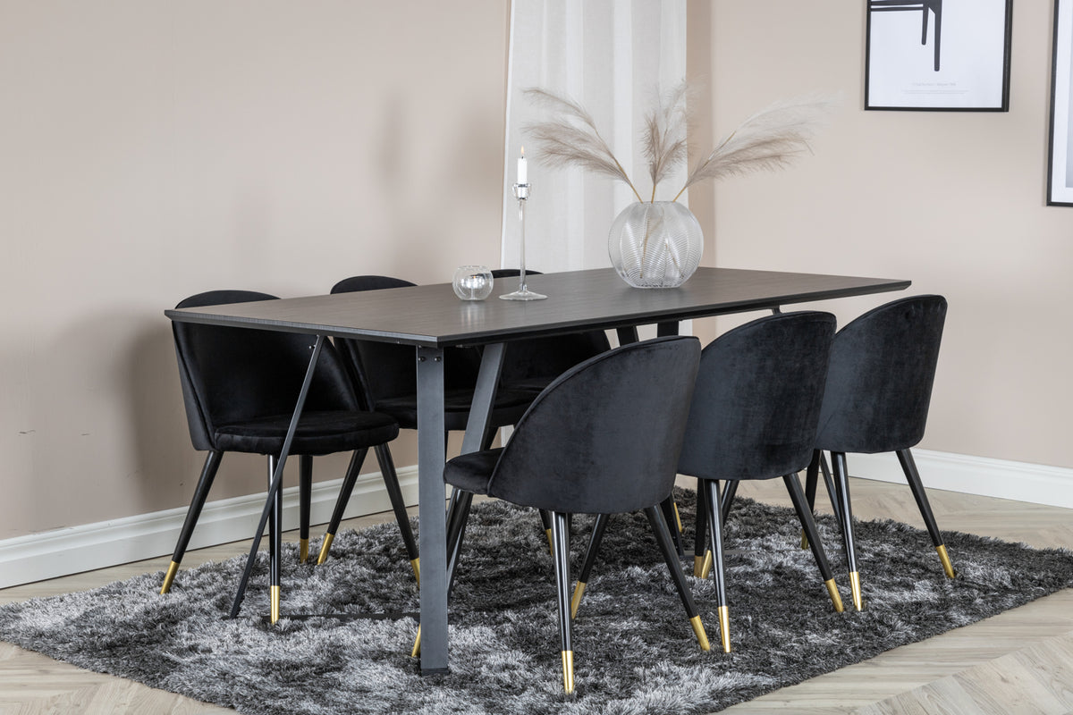 Venture Design Marina & Velvet Rektangulära Matbord 180 x 90 Svart + Matstolar 2-pack Svart
