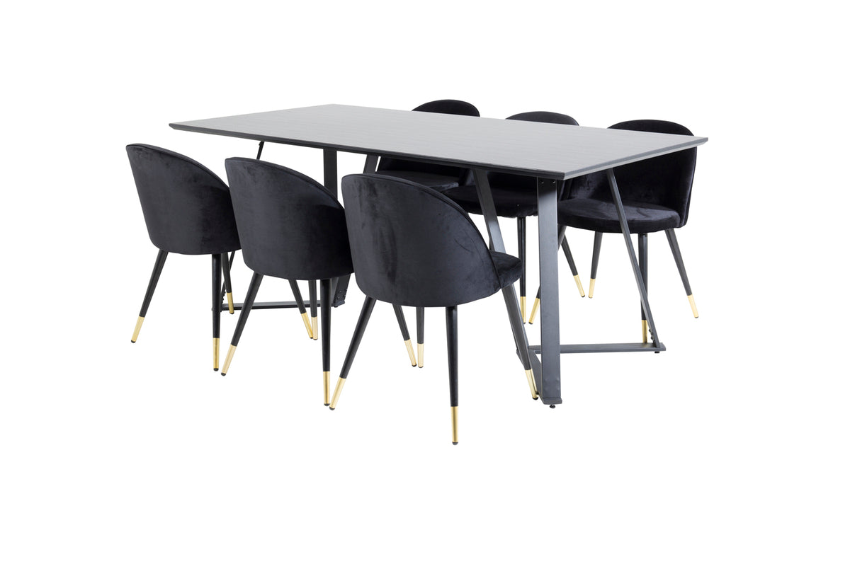 Venture Design Marina & Velvet Rektangulära Matbord 180 x 90 Svart + Matstolar 2-pack Svart
