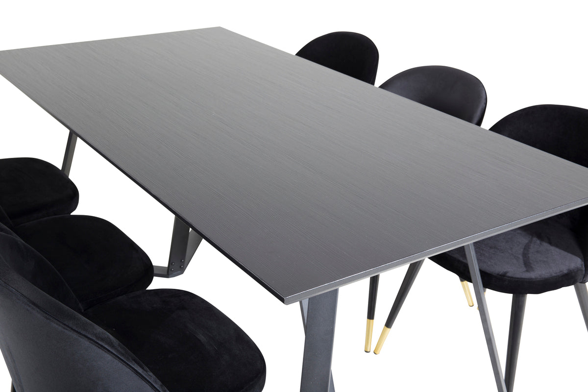 Venture Design Marina & Velvet Rektangulära Matbord 180 x 90 Svart + Matstolar 2-pack Svart