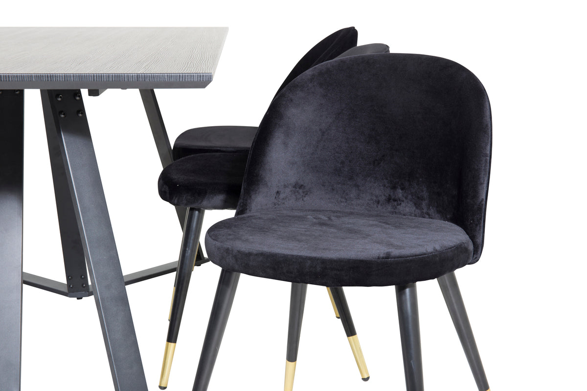 Venture Design Marina & Velvet Rektangulära Matbord 180 x 90 Svart + Matstolar 2-pack Svart