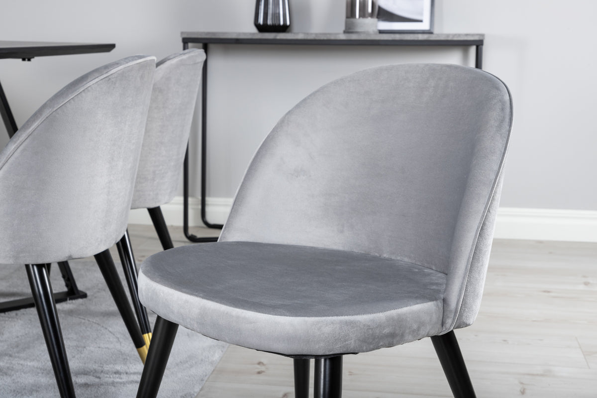 Venture Design Marina & Velvet Rektangulära Matbord 180 x 90 Svart + Matstolar 2-pack Grå