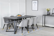 Venture Design Marina & Velvet Rektangulära Matbord 180 x 90 Svart + Matstolar 2-pack Grå