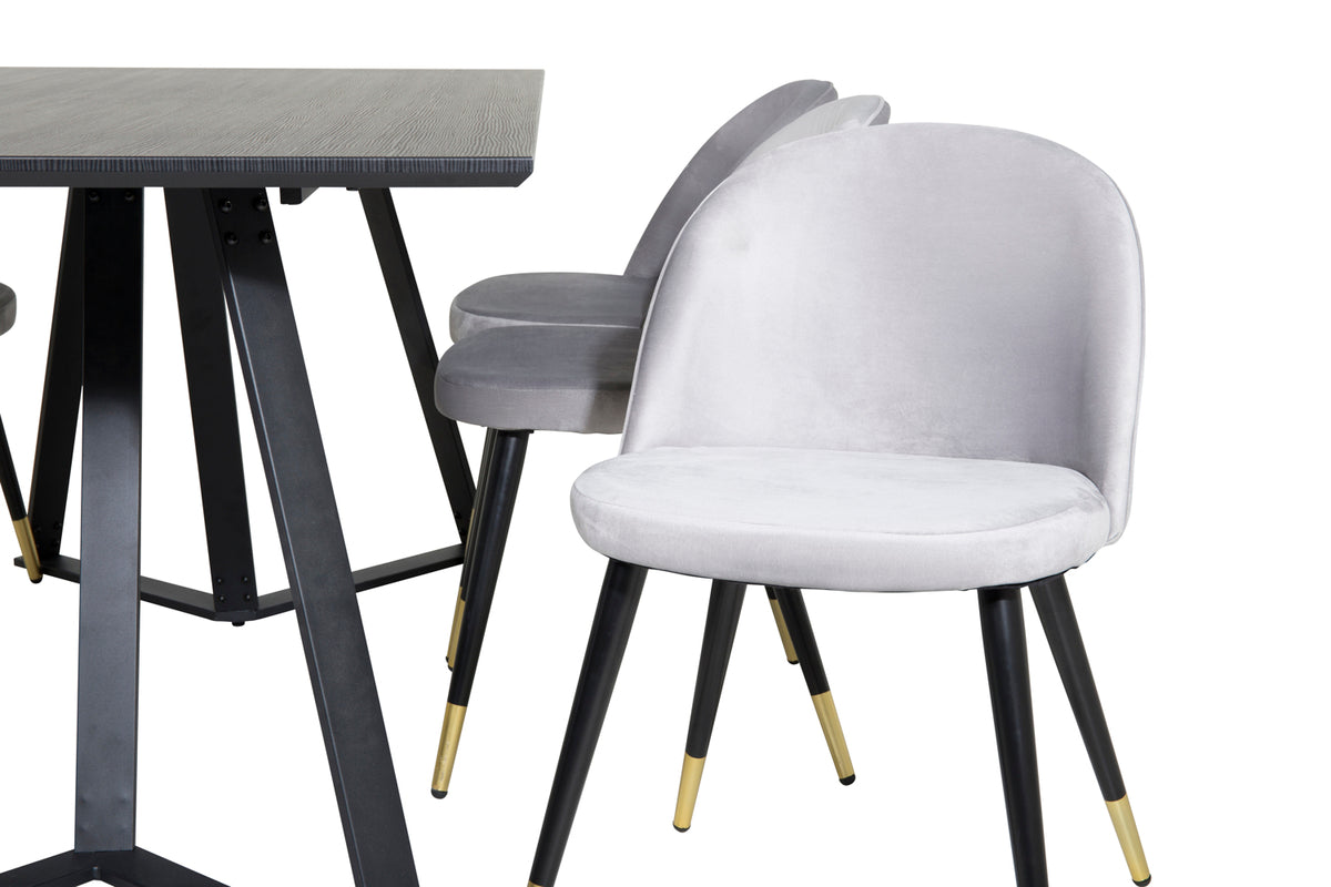 Venture Design Marina & Velvet Rektangulära Matbord 180 x 90 Svart + Matstolar 2-pack Grå