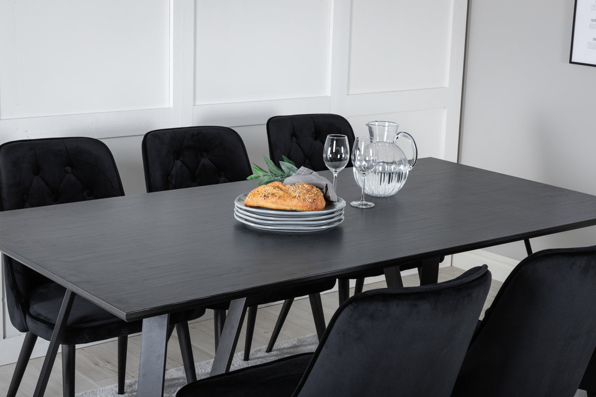 Venture Design Marina & Velvet Deluxe Rektangulära Matbord 180 x 90 Svart + Matstolar 2-pack Svart
