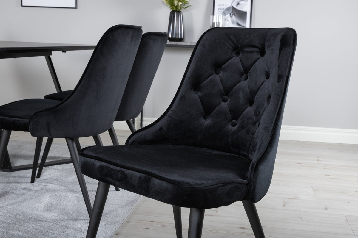 Venture Design Marina & Velvet Deluxe Rektangulära Matbord 180 x 90 Svart + Matstolar 2-pack Svart