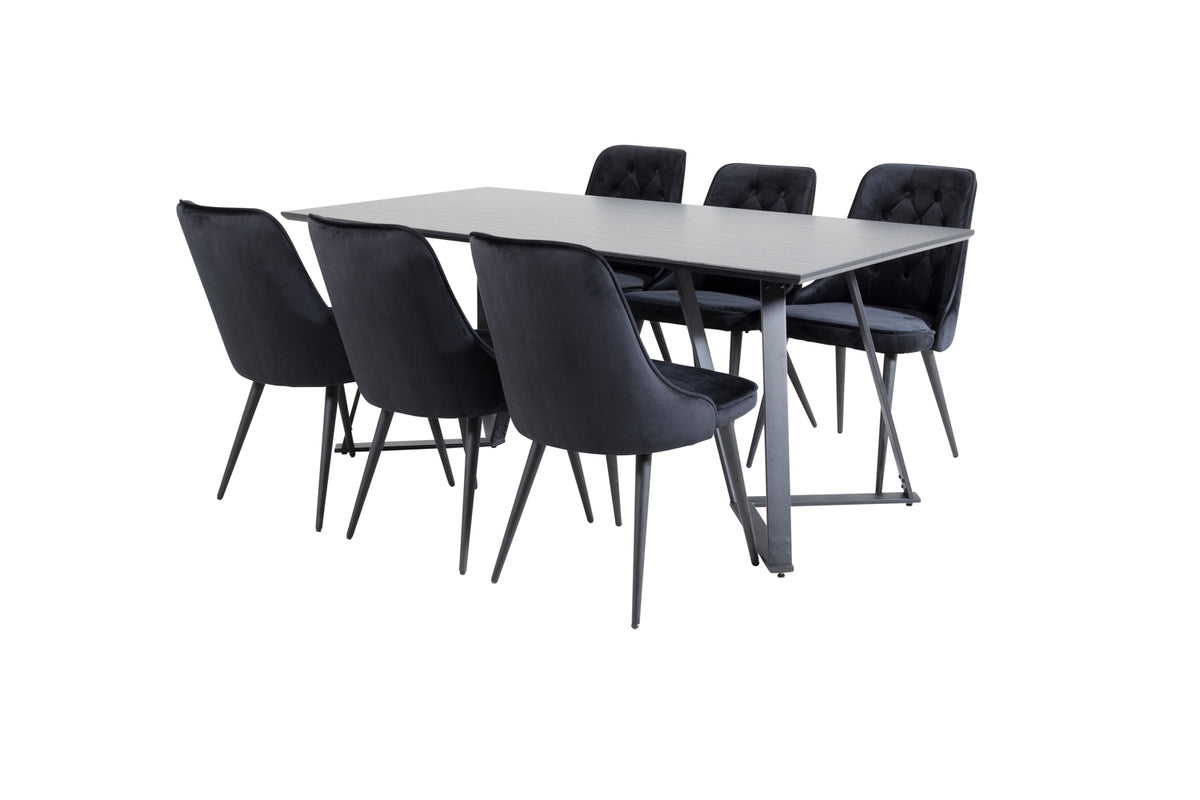 Venture Design Marina & Velvet Deluxe Rektangulära Matbord 180 x 90 Svart + Matstolar 2-pack Svart