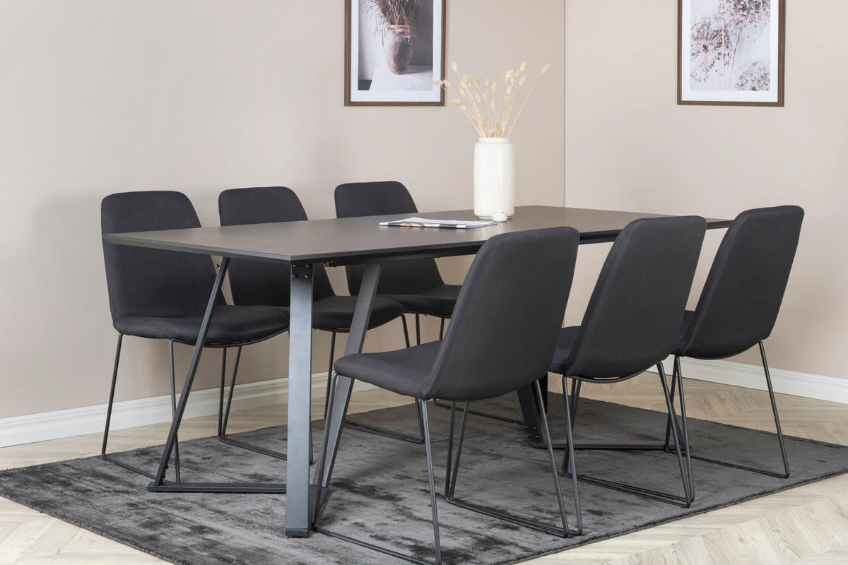 Venture Design Muce & Marina Matstolar 2-pack Svart + Rektangulära Matbord 180 x 90 Svart