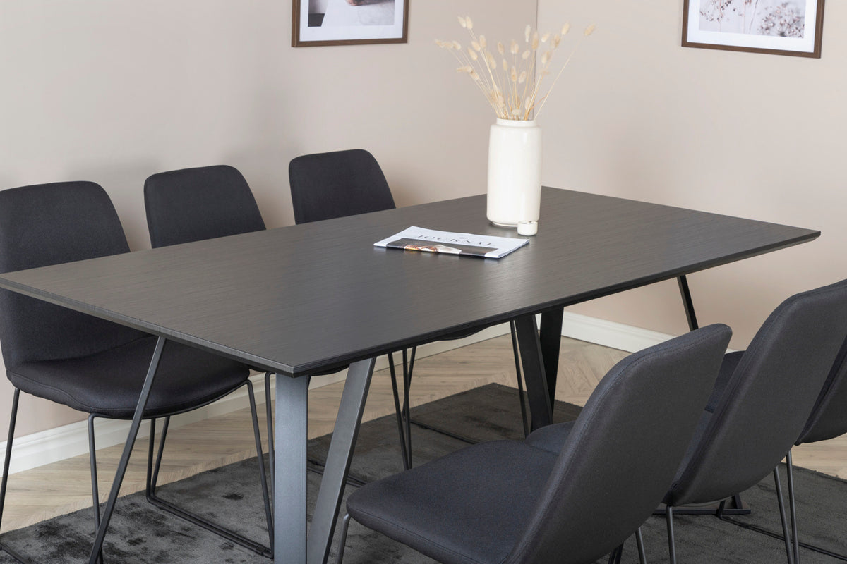 Venture Design Muce & Marina Matstolar 2-pack Svart + Rektangulära Matbord 180 x 90 Svart