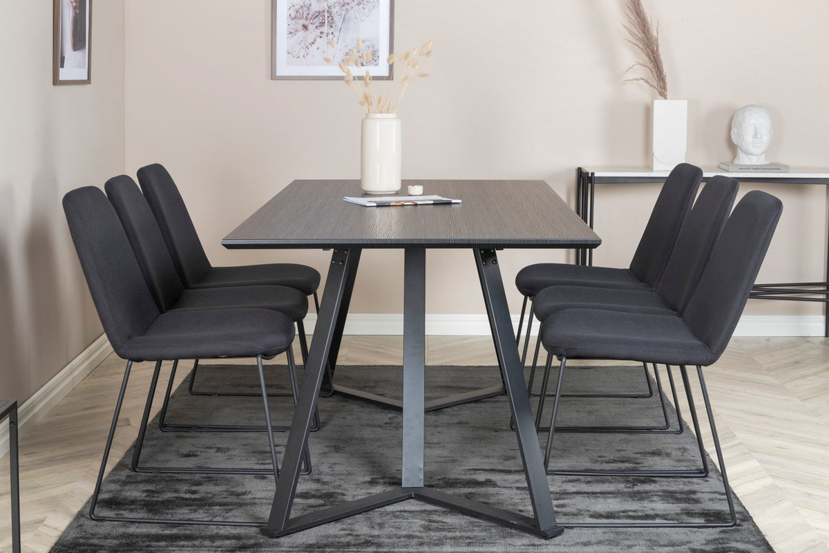 Venture Design Muce & Marina Matstolar 2-pack Svart + Rektangulära Matbord 180 x 90 Svart